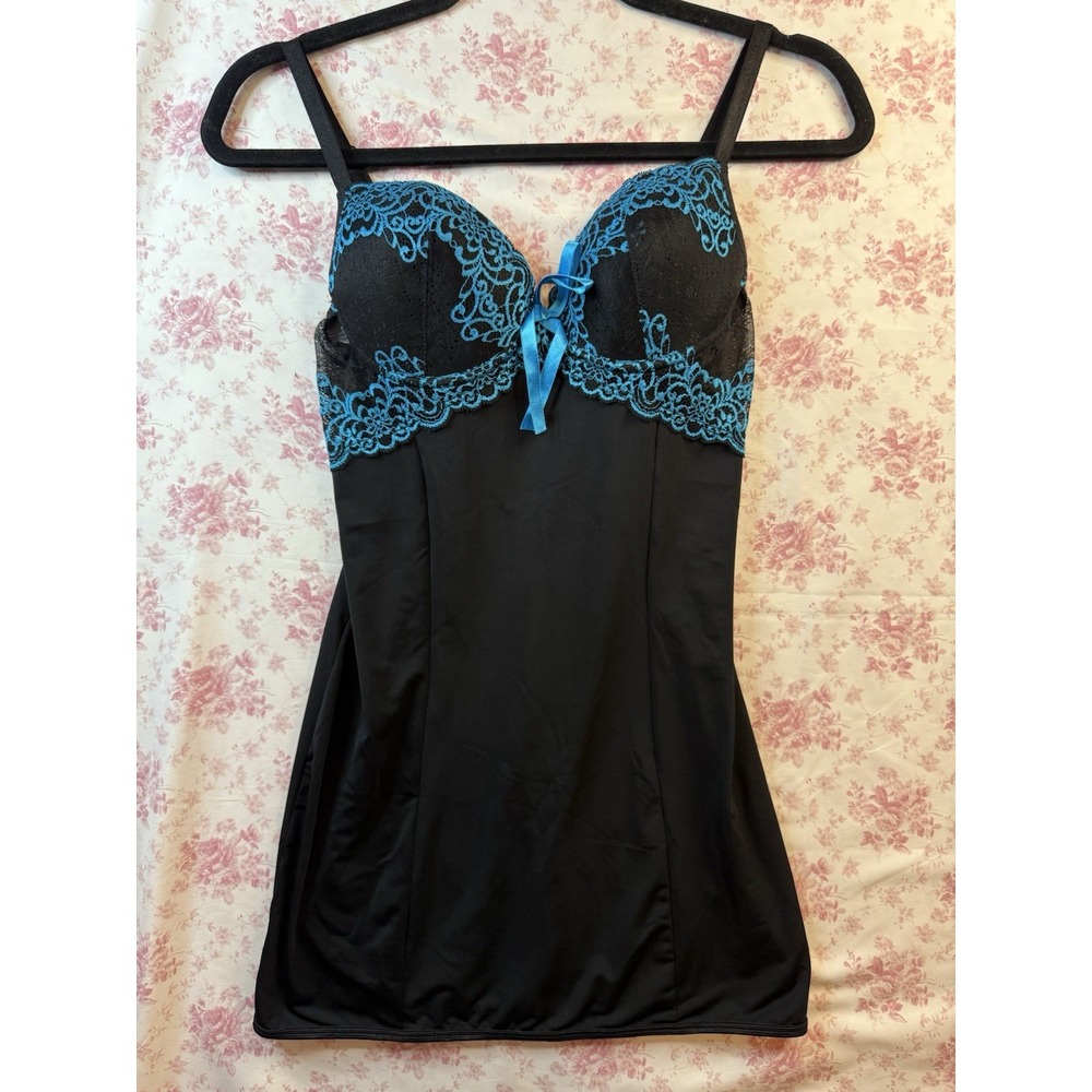 The Escante Collection Black Blue Lace Chemise Lingerie Nightgown Size M